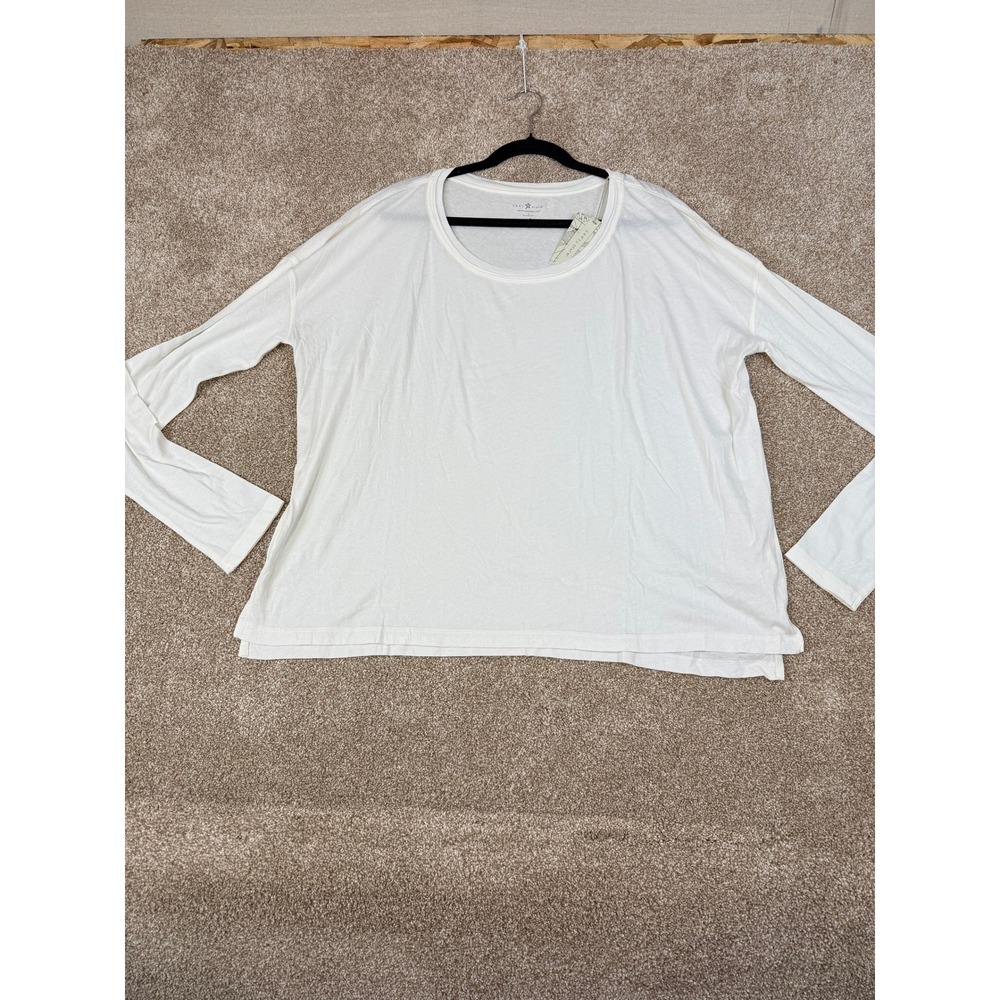 NWT Grey State Yummy Tee Spa White Cotton Long Sleeve Relaxed Fit Top 3 Layering